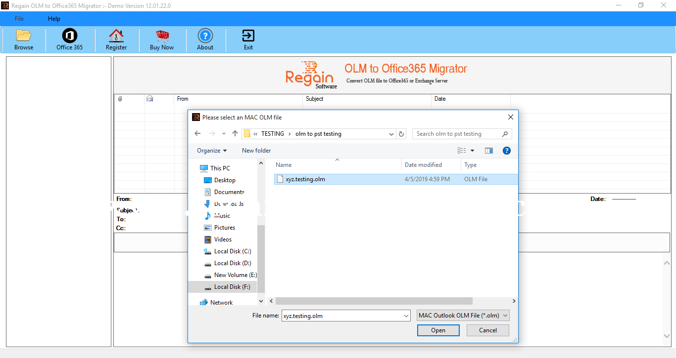 Regain OLM to Office 365 Migrator Screenshots
